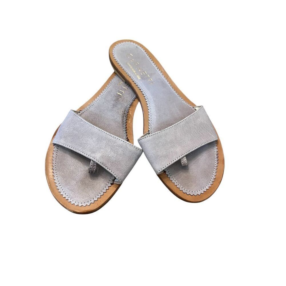 Cornetti‎ Women's Blue Leather Slide Sandals Size 7.5 Handmade Italy